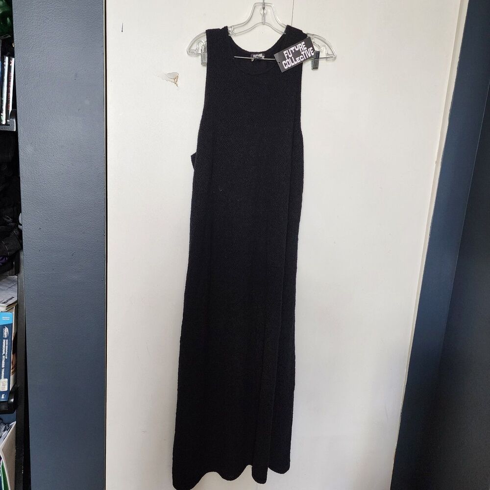 Future Collective women black crochet knit maxi dress NWT Plus 2X Aline Crew